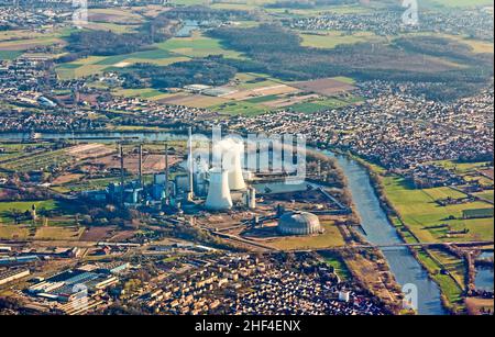 Antenne de la centrale de Grosskrotzenburg, rivière main, Allemagne, Hesse Banque D'Images