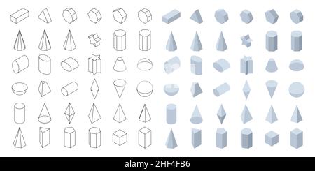 Ensemble de 3D formes géométriques de base.Formes isométriques pour l'école et les mathématiques.Illustration vectorielle isolée sur fond blanc. Illustration de Vecteur