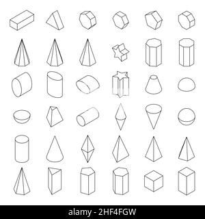 Ensemble de 3D formes géométriques.Vue isométrique.Formes linéaires pour l'éducation, la géométrie et les mathématiques.Illustration vectorielle isolée sur fond blanc. Illustration de Vecteur