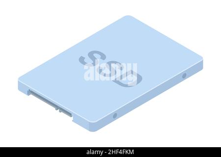 Icône du disque SSD 2,5.Unité de stockage SSD.Équipement de stockage des informations et des données.Illustration vectorielle isolée isométrique sur fond blanc. Illustration de Vecteur