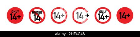 14 plus ensemble d'affiches.Quatorze.Pour adultes uniquement.Restrictions d'âge, censure, contrôle parental.Icône pour le contenu, les films et les jouets. Illustration de Vecteur