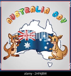 Kangourous et drapeau australien pour l'emblème de la fête de l'Australie Illustration de Vecteur