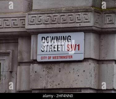 Détail du panneau Downing Street à Westminster, Londres, Royaume-Uni. Banque D'Images