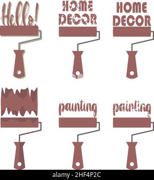 Jeu de rouleaux de peinture et d'icônes typographiques dessinant dans une silhouette de style plat Illustration de Vecteur