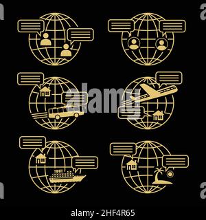 Icônes de conversation globale définies.Discours, bulle, chat, terre, globe,collection d'icônes message, voyage, monde.Vecteur et illustration. Illustration de Vecteur