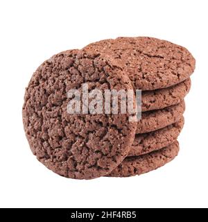 Biscuits au chocolat sucré avec du sucre empilé sur fond blanc Banque D'Images