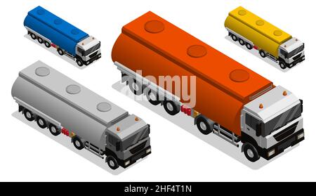 Citerne à essence isométrique.Camion-citerne avec réservoir pour le transport de liquides inflammables.Vecteur réaliste 3D isolé sur fond blanc Illustration de Vecteur