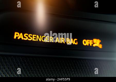 l'inscription floue airbag passager est désactivée. Banque D'Images