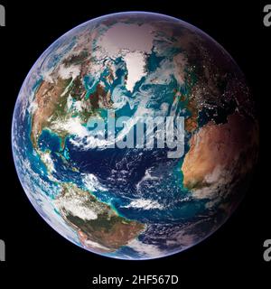 Marbre bleu 2007 Ouest de la NASA capturé par le Spectroradiomètre d'imagerie à résolution modérée sur le satellite Terra de la NASA en juillet 2004. Banque D'Images