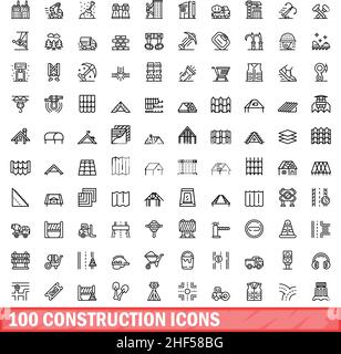 ensemble de 100 icônes de construction. Illustration de 100 icônes de construction ensemble de vecteurs isolé sur fond blanc Illustration de Vecteur