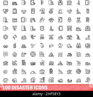 ensemble de 100 icônes de sinistre.Illustration de 100 icônes de désastre ensemble de vecteurs isolé sur fond blanc Illustration de Vecteur