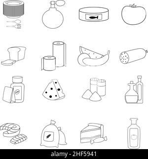 Le rayon des supermarchés affiche des icônes de style contour isolées sur fond blanc Illustration de Vecteur