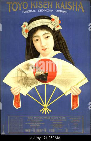 Toyo Kisen Kaisha - Oriental Steam-Ship Company (femme avec un fan) - 1896 - affiche de voyage japonaise ancienne Banque D'Images