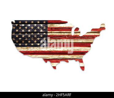 etats-unis etats-unis d'amérique carte drapeau peinte sur un vieux vecteur de découpe de bois rustique isolé sur fond blanc Illustration de Vecteur