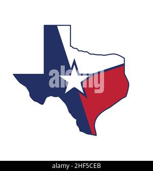 drapeau d'état stylisé texas tx en forme de carte icône symbole vectoriel isolé sur fond blanc Illustration de Vecteur