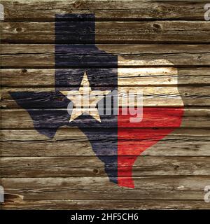 carte du drapeau de l'état du texas peinte sur l'illustration rustique du vieux mur en bois Illustration de Vecteur