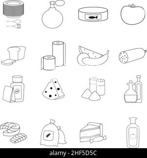 Le rayon des supermarchés affiche des icônes de style contour isolées sur fond blanc Illustration de Vecteur