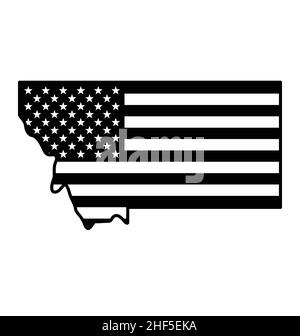 montana mt carte d'état forme simplifiée silhouette avec drapeau des etats-unis noir et blanc Illustration de Vecteur