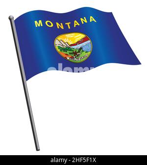 montana mt état drapeau soie précise waving correct écoulement sur le vecteur de flagpole isolé sur fond blanc Illustration de Vecteur