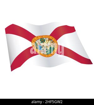 drapeau d'état de floride volante ondulant fluide vecteur de soie isolé sur fond blanc Illustration de Vecteur