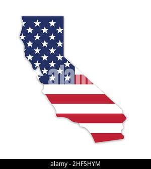 la forme de la carte de l'État de Californie avec le vecteur de drapeau américain des États-Unis isolé sur fond blanc Illustration de Vecteur