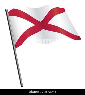 drapeau de l'état de l'alabama agitant sur un vecteur de flagpole isolé sur fond blanc Illustration de Vecteur