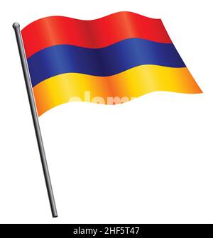 volant agitant le drapeau arménien de l'arménie soie qui coule sur le vecteur d'icône de flagpole isolé sur fond blanc Illustration de Vecteur