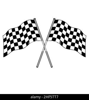 deux drapeaux de course à double damier à double damier caricatures volant sur des drapeaux croisés vecteur isolé sur fond blanc Illustration de Vecteur