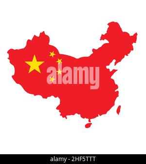 Carte simplifiée stylisée des peuples république de Chine avec île de Taïwan avec vecteur de drapeau chinois isolé sur fond blanc Illustration de Vecteur