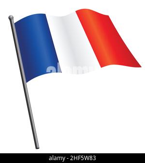 france drapeau français volant sur le vecteur de l'icône du mât isolé sur fond blanc Illustration de Vecteur