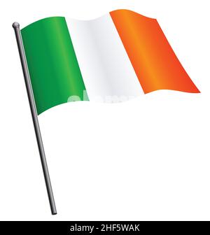 drapeau irlandais volant sur une image vectorielle d'icône de flagpole isolée sur fond blanc Illustration de Vecteur