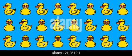 Canard jaune en pixel lunettes de soleil avec motif coeur Illustration de Vecteur