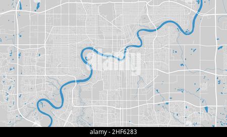 Illustration du vecteur de carte fluviale.Carte de la rivière Saskatchewan Nord, Edmonton, Canada.Cours d'eau, débit d'eau, carte routière bleue sur fond gris.Detaile Illustration de Vecteur