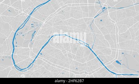 Illustration du vecteur de carte fluviale.Carte de la Seine, Paris, France.Cours d'eau, débit d'eau, carte routière bleue sur fond gris.Silhouette détaillée. Illustration de Vecteur