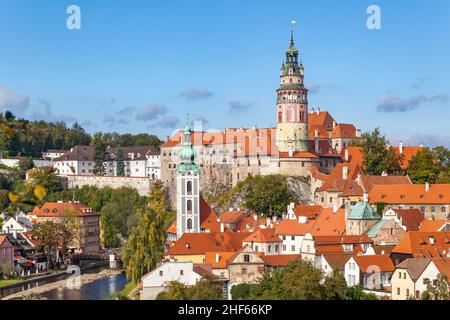 Cesky Krumlov ville en Tchéquie.Vue panoramique sur la vieille ville, paysage urbain Banque D'Images