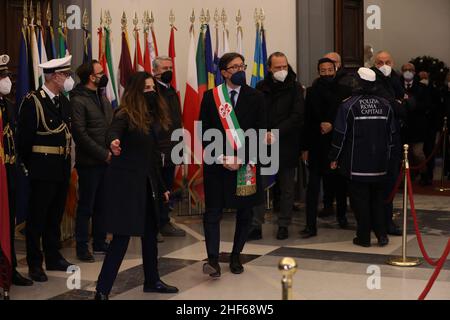 Rome, Latium, Italie.13th janvier 2022.A Campidoglio de Rome, la chapelle mortuaire de David Sassoli, président du Parlement européen. Dans cette photo Diego Nardella (Credit image: © Paolo Pizzi/Pacific Press via ZUMA Press Wire) Banque D'Images