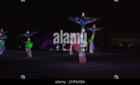 Pakruojis Manor, Lituanie - 8 janvier 2022 : les sculptures de lanterne apportent le toucher du pays des merveilles, un monde d'illusions et de magie, des millions d'ampoules à Severa Banque D'Images