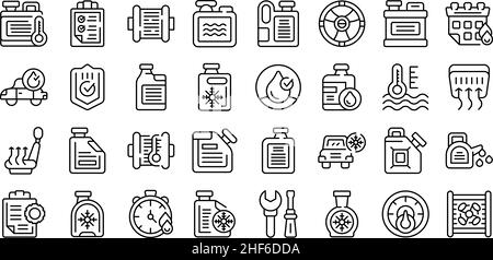 Les icônes d'antigel pour moteur automobile définissent un vecteur de contour.Aérer.Climat de la voiture Illustration de Vecteur