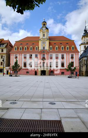 L'hôtel de ville sur la place du marché à Weißenfels sur la route romane, Burgenlandkreis, Saxe-Anhalt, Allemagne Banque D'Images