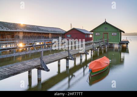 Boathouse sur Ammersee, Schondorf am Ammersee, Fünfseenland, haute-Bavière, Bavière,Allemagne du Sud, Allemagne, Europe Banque D'Images