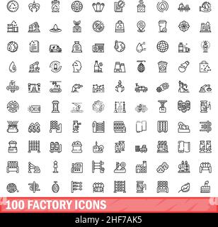 100 icônes définies en usine.Illustration de 100 icônes d'usine ensemble de vecteurs isolé sur fond blanc Illustration de Vecteur