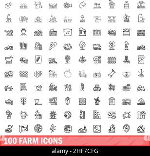 ensemble de 100 icônes d'exploitation. Illustration de 100 icônes de ferme ensemble de vecteurs isolé sur fond blanc Illustration de Vecteur