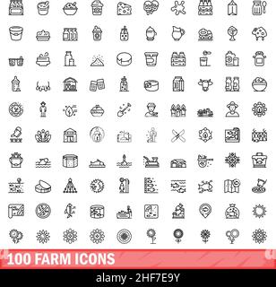 ensemble de 100 icônes d'exploitation. Illustration de 100 icônes de ferme ensemble de vecteurs isolé sur fond blanc Illustration de Vecteur