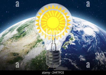 Illustration créative du soleil, de l'utilisation des énergies renouvelables et durables Banque D'Images