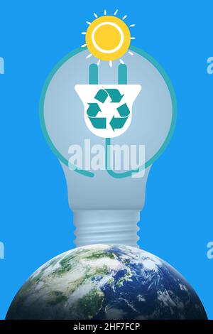 Illustration créative du soleil, de l'utilisation des énergies renouvelables et durables Banque D'Images