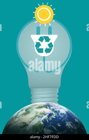 Illustration créative du soleil, de l'utilisation des énergies renouvelables et durables Banque D'Images