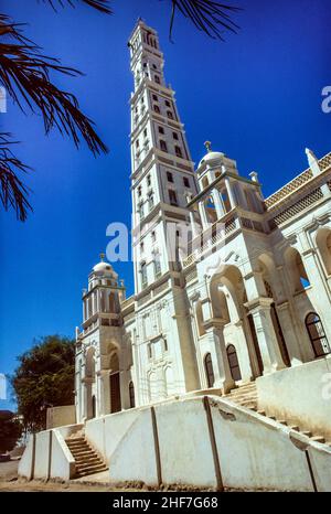 Mosquée Al-Muhdar, Tarim, dans le Wadi Hadramaut, Yémen du Sud, Banque D'Images