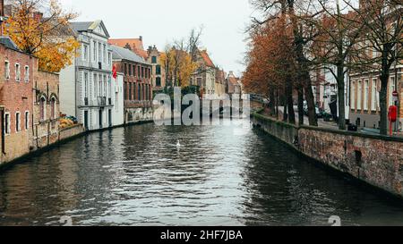 L'affichage classique des canaux de Bruges. La Belgique. Banque D'Images