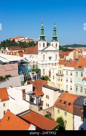 Brno (Brünn), vue de la tour de la vieille mairie au château de Spilberk, église St Michael, vieille ville de Jihomoravsky, Moravie du Sud, Südmähren, Tchèque Banque D'Images