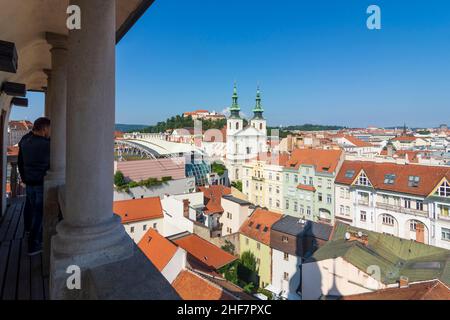 Brno (Brünn), vue de la tour de la vieille mairie au château de Spilberk, église St Michael, vieille ville de Jihomoravsky, Moravie du Sud, Südmähren, Tchèque Banque D'Images